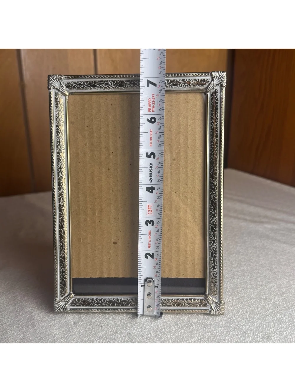Vintage Silver & Gold Tone 5x7 Picture Frame Ornate Etched Metal with Patina - Picture 6 of 7